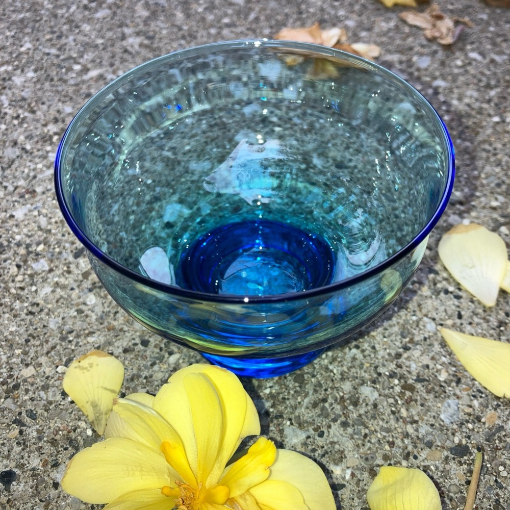 Hand Crafted Cobalt Blue Glass Bowl Pedestal Footed